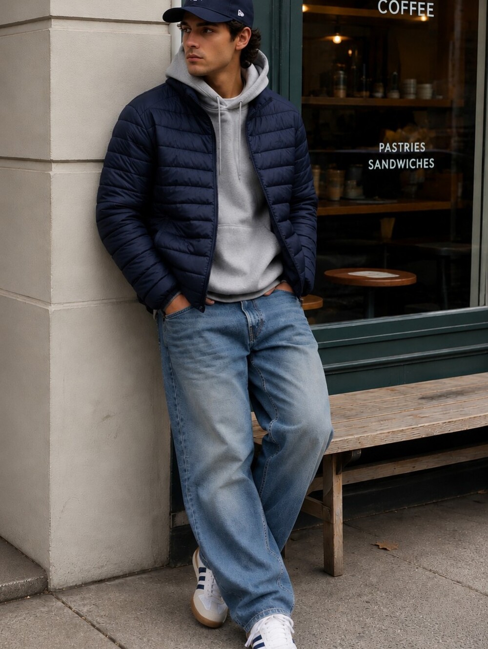 True Classic Men’s Navy Lightweight Puffer Jacket Medium Quilted Fall Coat